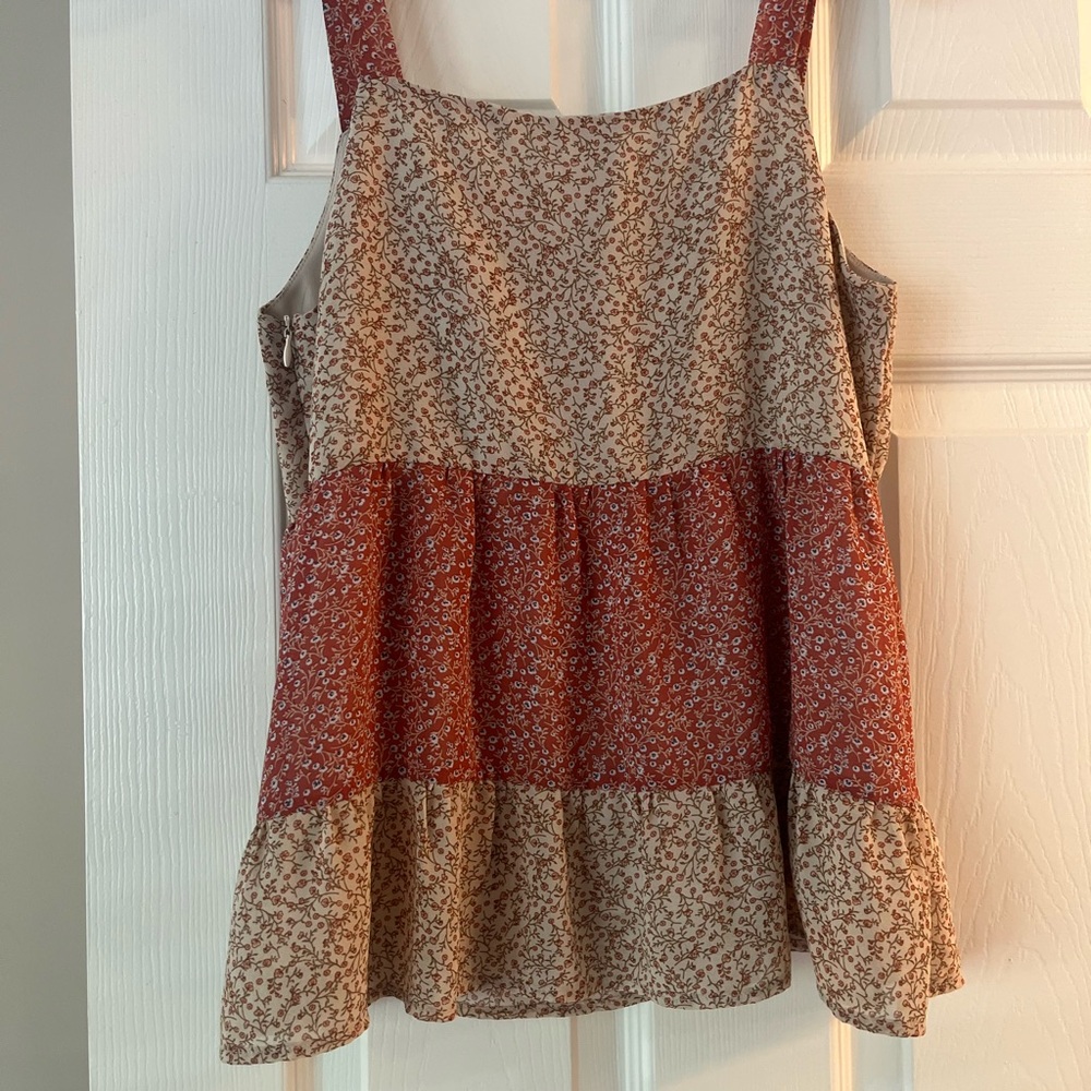 Paper Crane Red and Tan Floral Tank Top
